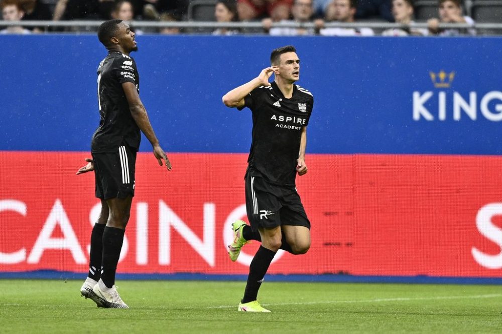 Eupen's Smail Prevljak celebrates after scoring during a soccer match between Oud Heverlee Leuven and KAS Eupen, Saturday 21 August 2021 in Heverlee, on day 5 of the 2021-2022 'Jupiler Pro League' first division of the Belgian championship. BELGA PHOTO JOHAN EYCKENS