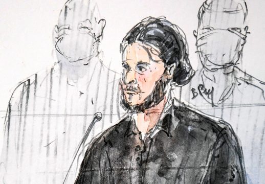 Gerichtsskizze von Salah Abdeslam im Terrorprozess von Paris