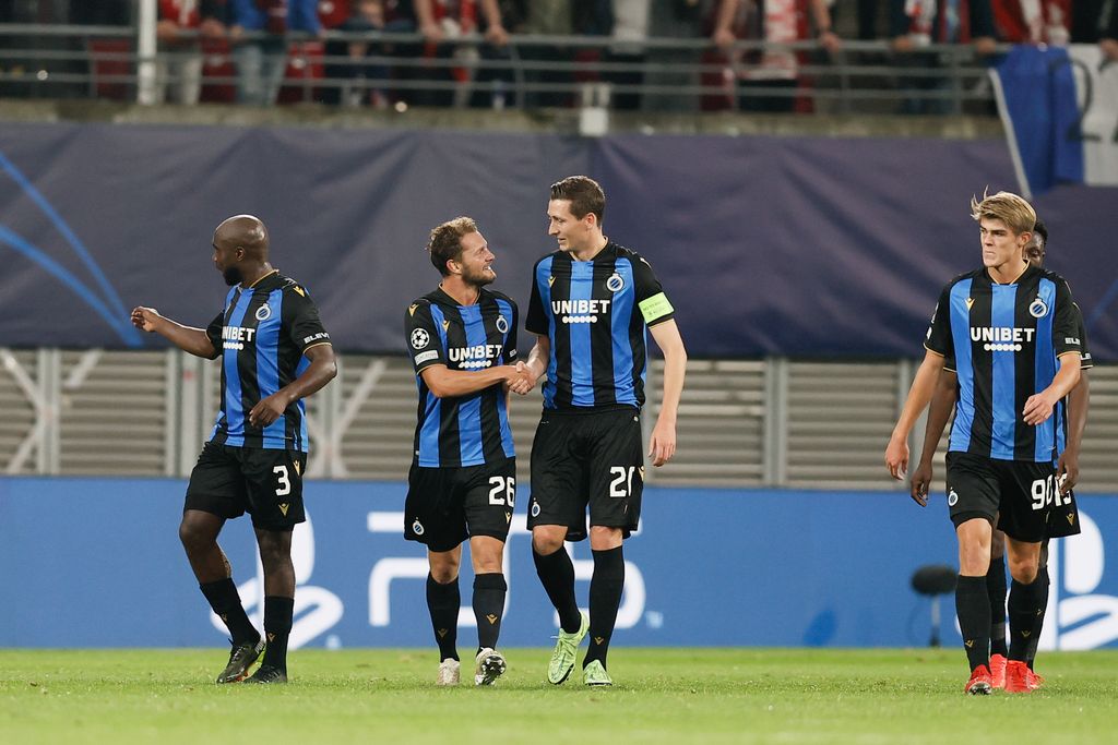 Club's Mats Rits celebrates after scoring during a game between Belgian soccer team Club Brugge and German club RB Leipzig, Tuesday 28 September 2021, in Leipzig, Germany, a Champions League game, the second (out of six) in the Group A of the UEFA Champions League group stage. BELGA PHOTO BRUNO FAHY