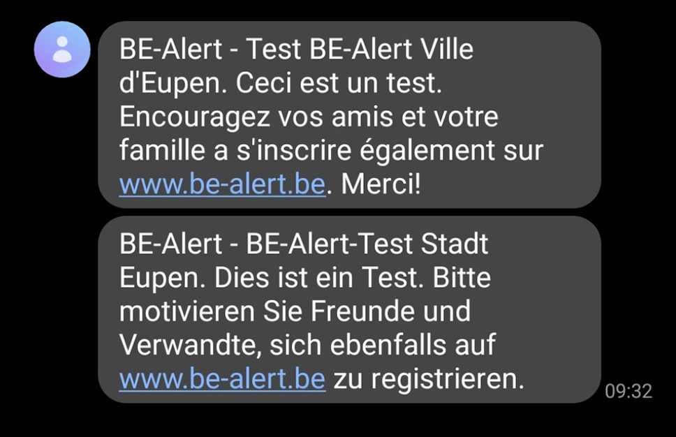 Testnachricht von BE-Alert (Bild: BRF)