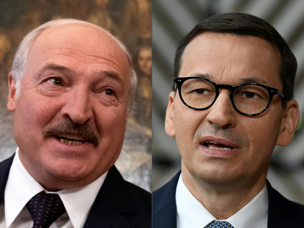Links der belarussische Präsident Lukaschenko und rechts der polnische Premier Morawiecki (Bilder: Joe Klamar/John Thys/AFP)