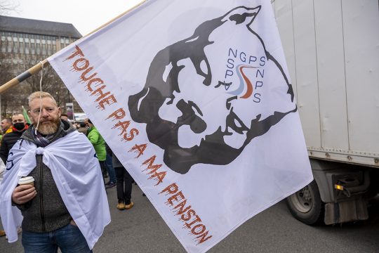 Protest-Aktion der Polizeigewerkschaft am Dienstag in Brüssel (Bild: Hadrien Dure/Belga)