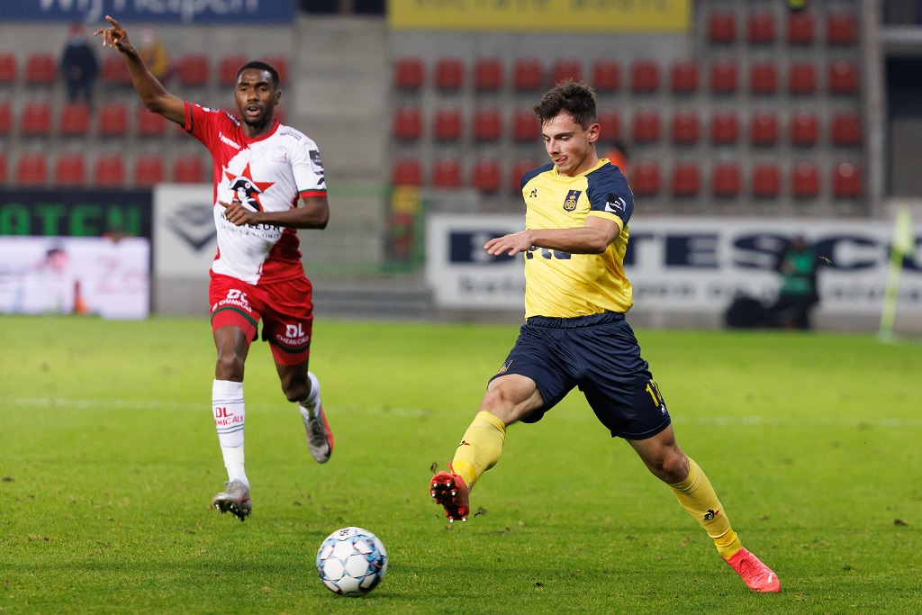 Dante Vanzeir (rechts) brachte die Union Saint-Gilloise 1:0 in Führung (Bild: Kurt Desplenter/Belga)