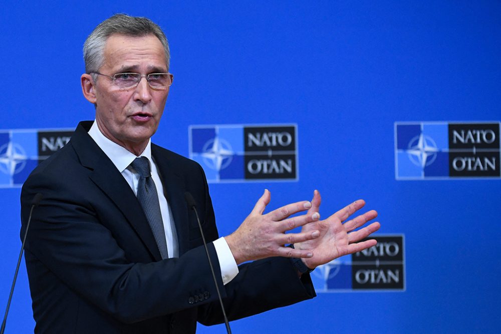Nato-Generalsekretär Jens Stoltenberg nach der Videokonferenz mit den Außenministern am Freitag (Bild: John Thys/AFP)
