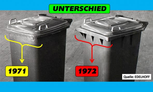 Vergleich: Mülltonne von 1971 und 1972 (Bilder: Edelhoff SASE GmbH)