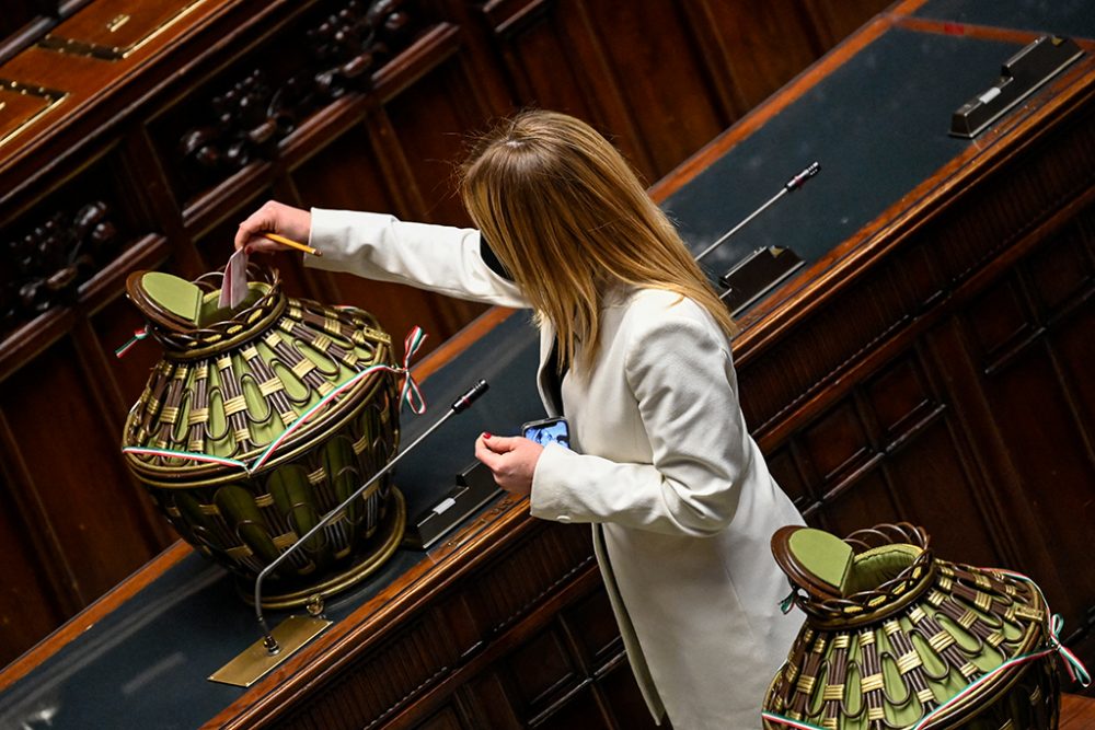 26. Januar 2022: Giorgia Meloni bei der Stimmabgabe im italienischen Parlament (Archivbild: Alberto Pizzoli/Pool/AFP)