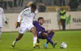 Eupen's Emmanuel Agbadou and Anderlecht's Christian Kouame fight for the ball during a soccer game between KAS Eupen and RSC Anderlecht, Thursday 03 February 2022 in Eupen, the first in the semi final of the 'Croky Cup' Belgian soccer cup. BELGA PHOTO VIRGINIE LEFOUR