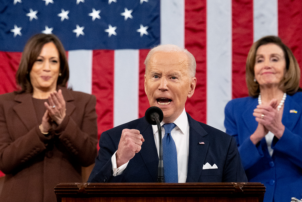 US-Präsident Joe Biden bei seiner Rede zur Lage der Nation (Bild: Saul Loeb/Pool/AFP)