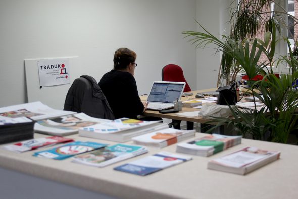 Übersetzerin bei der Arbeit in den Räumlichkeiten von Info Integration (Bild: Andreas Lejeune/BRF)
