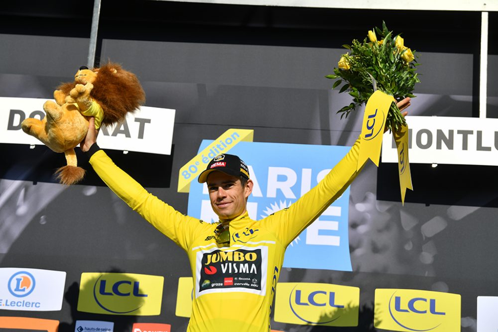 Wout van Aert im Trikot des Gesamtführenden bei Paris-Nizza (Bild: David Stockman/Belga)