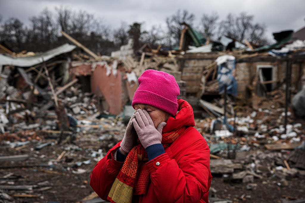 Zerstörte Häuser in der ukrainischen Stadt Irpin