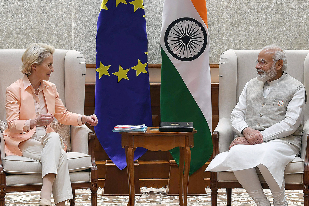 Indiens Premierminister Narendra Modi und EU-Kommissionspräsidentin Ursula von der Leyen (Bild: AFP Photo/Indian Press Information Bureau (PIB))