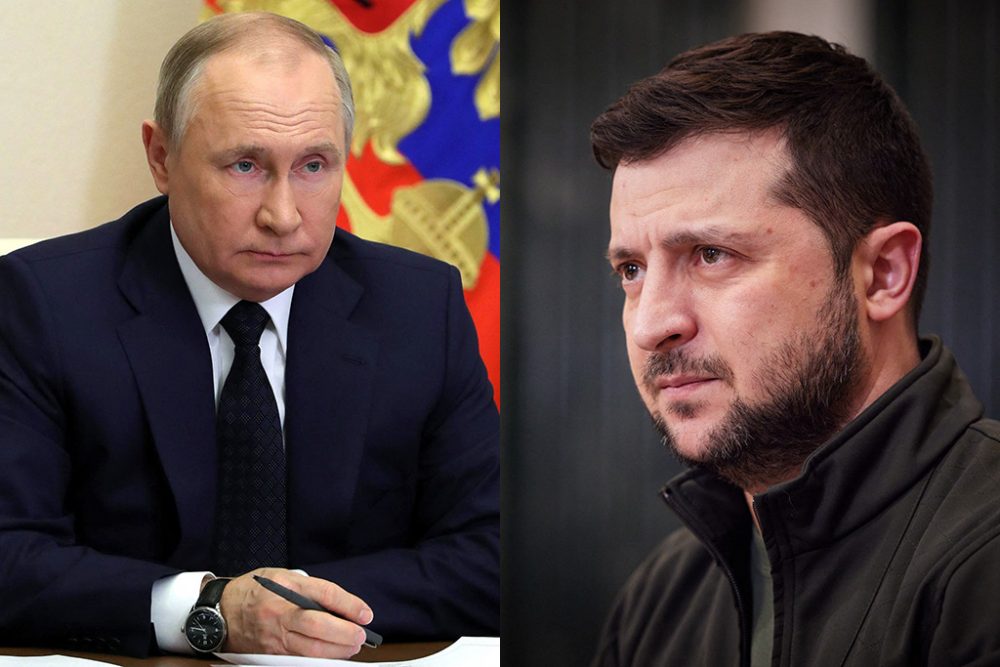 Russlands Präsident Wladimir Putin und Ukraines Präsident Wolodymyr Selenskyj ArchivbBild: Mikhail Klimentyev/Sputnik/AFP) und der ukrainische Präsident Selenskyj (Handout/Ukrainian Presidential Press Service/AFP)