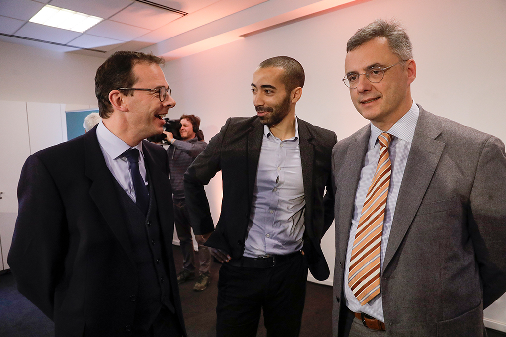 Wouter Beke, Sammy Mahdi und Joachim Coens bei der CD&V-Vorstandswahl 2019 (Bild: Thiery Roge/Belga)
