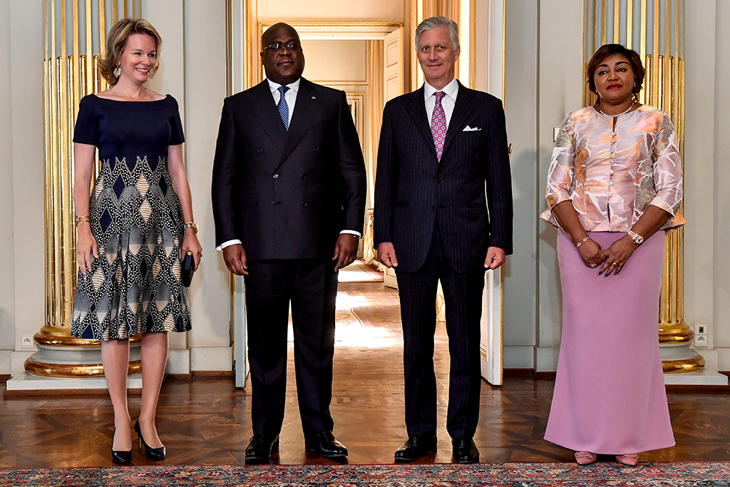 König Philippe und Königin Mathilde mit dem kongolesischen Präsidenten Tshisekedi und dessen Frau Denise, die im September 2019 in Brüssel zu Besuch waren (Bild: Dirk Waem/Belga)