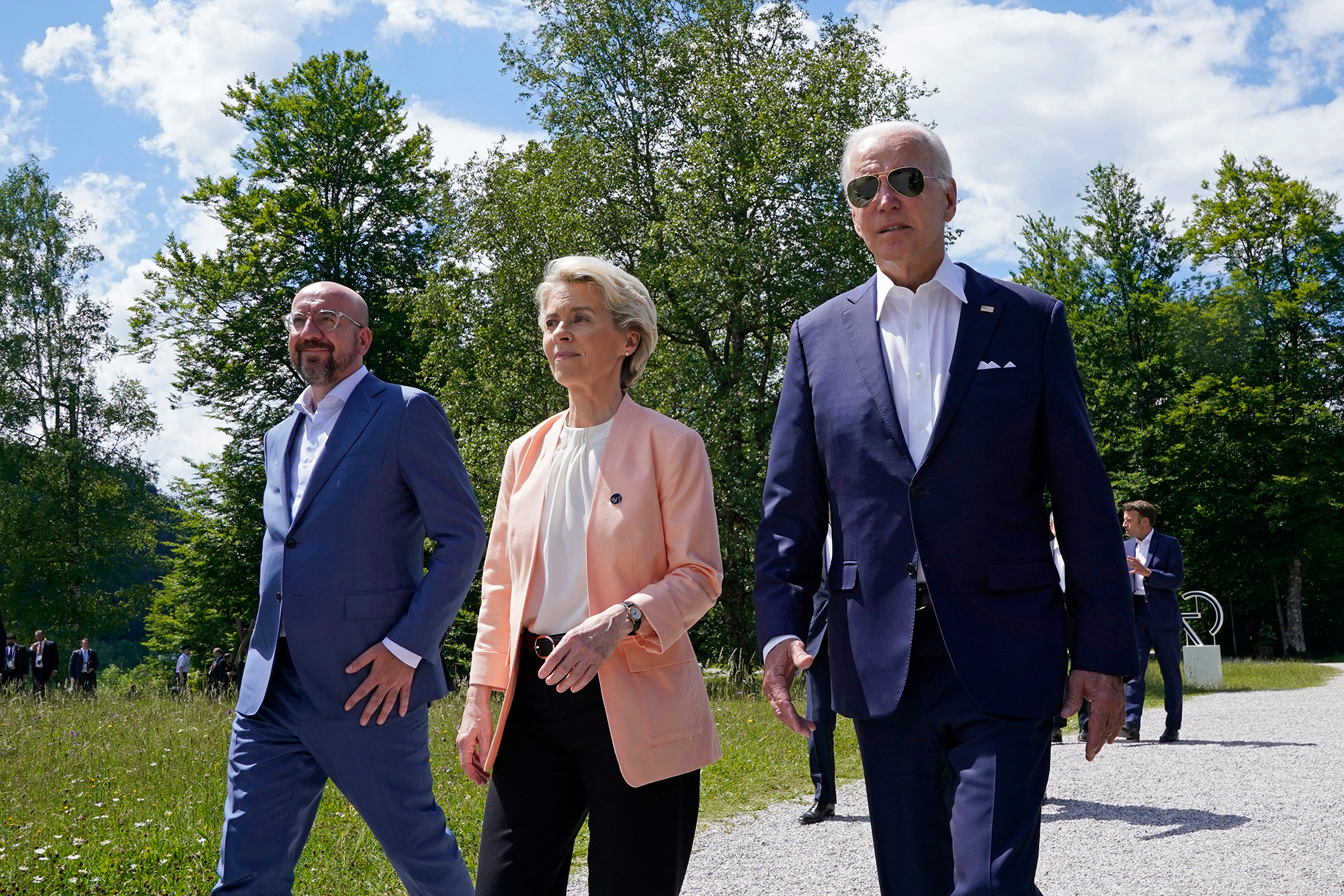 Charles Michel, Ursula von der Leyen und Joe Biden in Elmau (Bild: Susan Walsh/AFP)