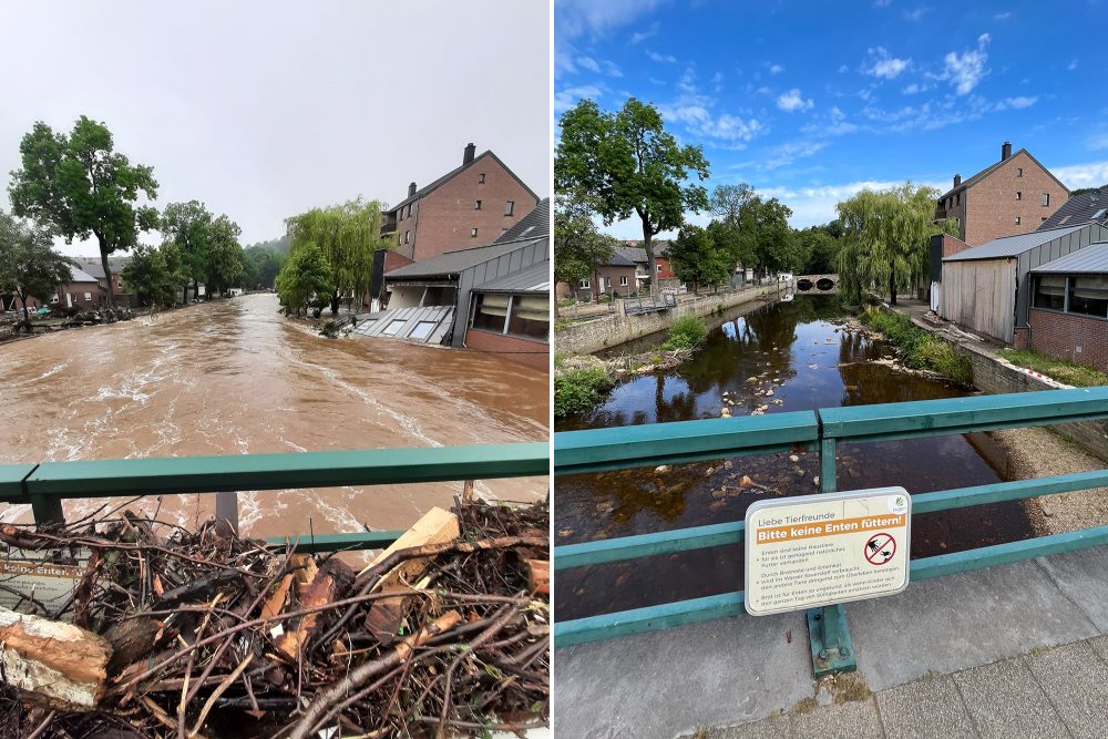 Eupener Unterstadt - am Tag des Hochwassers und ein Jahr danach (Bilder: Kurt Andres/Alain Kniebs/BRF)