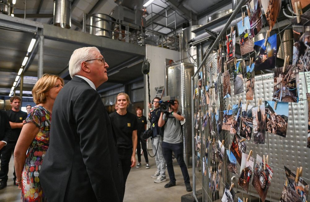 Der deutsche Bundespräsident Frank-Walter Steinmeier mit der rheinland-pfälzischen Ministerpräsidentin Malu Dreyer bei einem Besuch in Dernau am Donnerstag (Bild: Ina Fassbender/AFP)