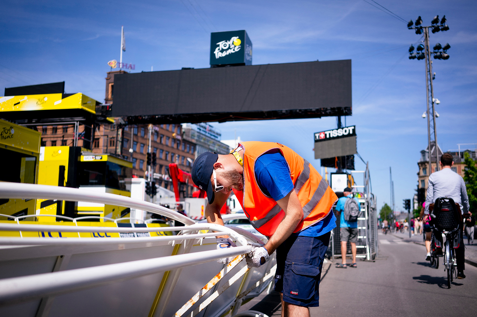 Letzte Vorbereitungen für den Start der Tour de France in Kopenhagen (Bild: Liselotte Sabroe/Ritzau Scanpix/AFP)