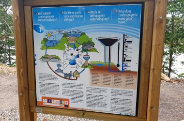 Diese Tafel erklärt den anthropogenen Wasserkreislauf (Bild: Lena Orban/BRF)