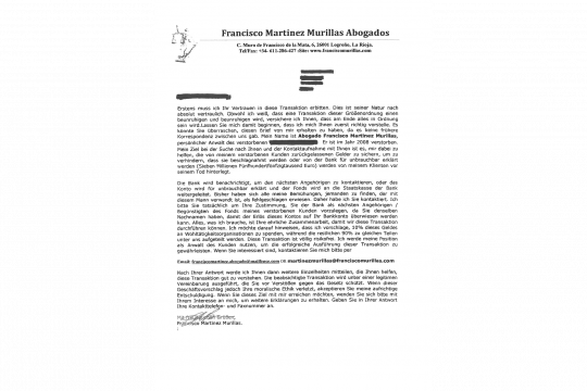 Der Brief der Betrugsmasche (Bild: Polizeizone Weser-Göhl)