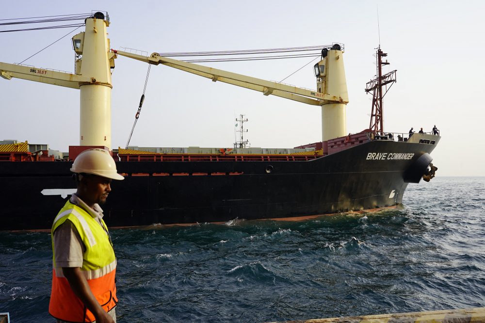 Der Getreidefrachter MV Brave Commander hat Dschibuti erreicht (Bild: Claire Nevill/WFP/AFP)