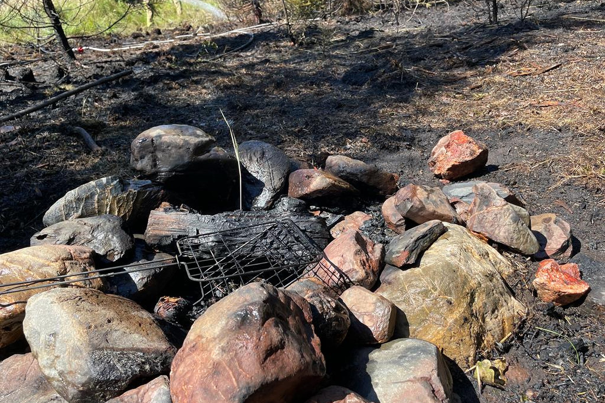 Grund für das Feuer nahe der Gileppe-Talsperre war dieser Grillplatz, der nicht richtig gelöscht worden war (Bild: Hilfeleistungszone Vesdre Hoëgne et Plateau/Belga)