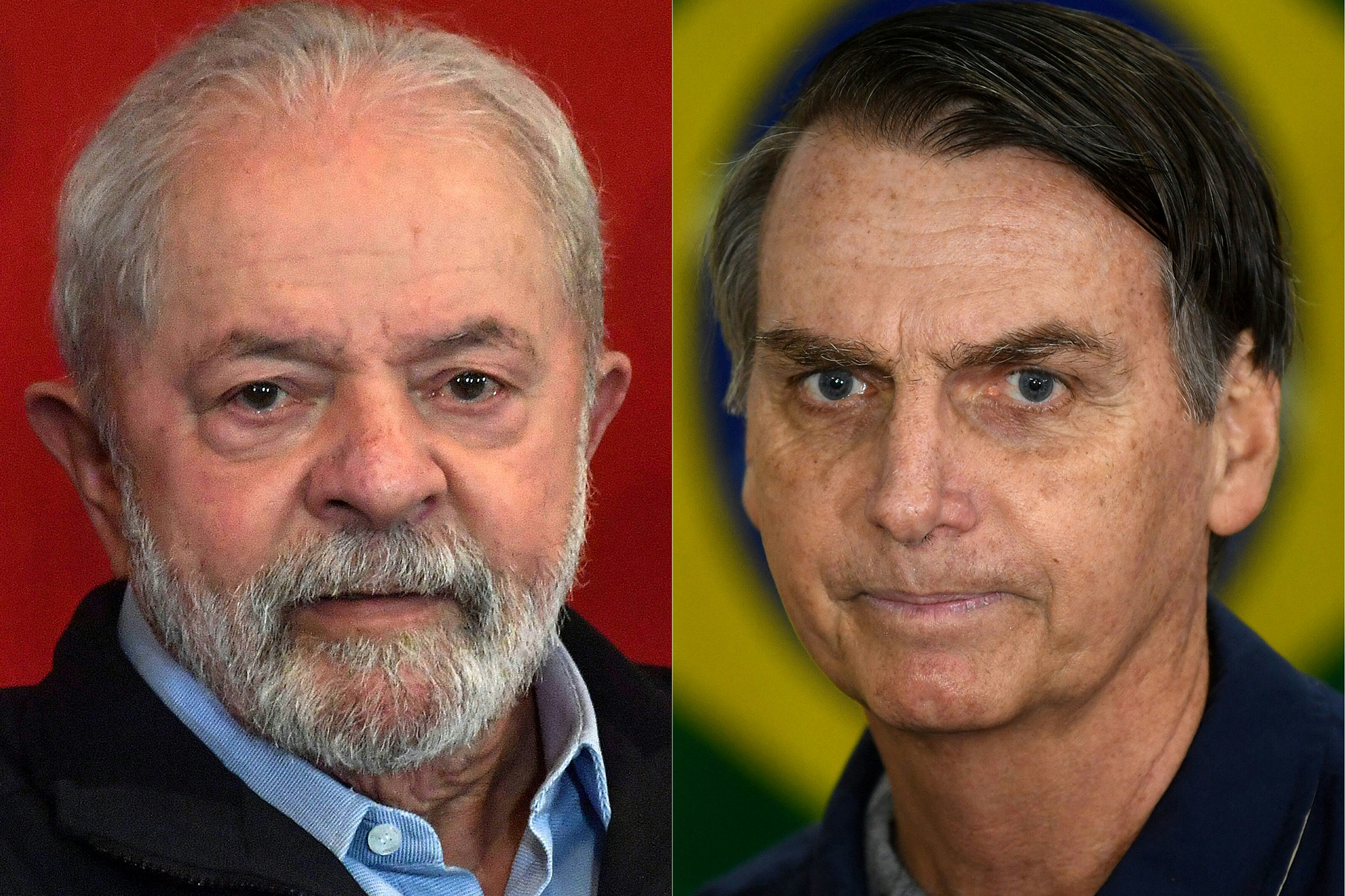 Brasiliens Ex-Präsident Luiz Inacio Lula da Silva (li.) und der amtierende brasilianische Präsident Jair Bolsonaro (Bilder: Nelson Almeida/Mauro Pimentel/AFP)