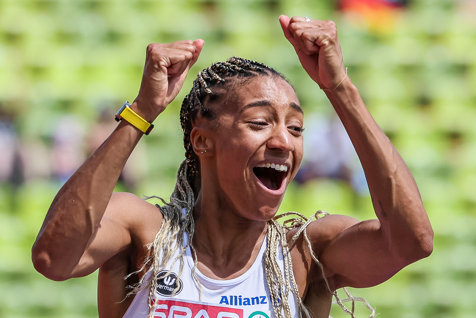 Nafi Thiam freut sich sichtlich über ihr gutes Hochsprung-Ergebnis (Bild: Benoit Doppagne/Belga)