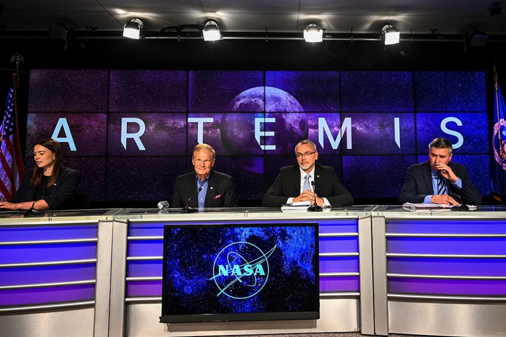 Pressekonferenz im Kennedy Space Center in Cape Canaveral, Florida