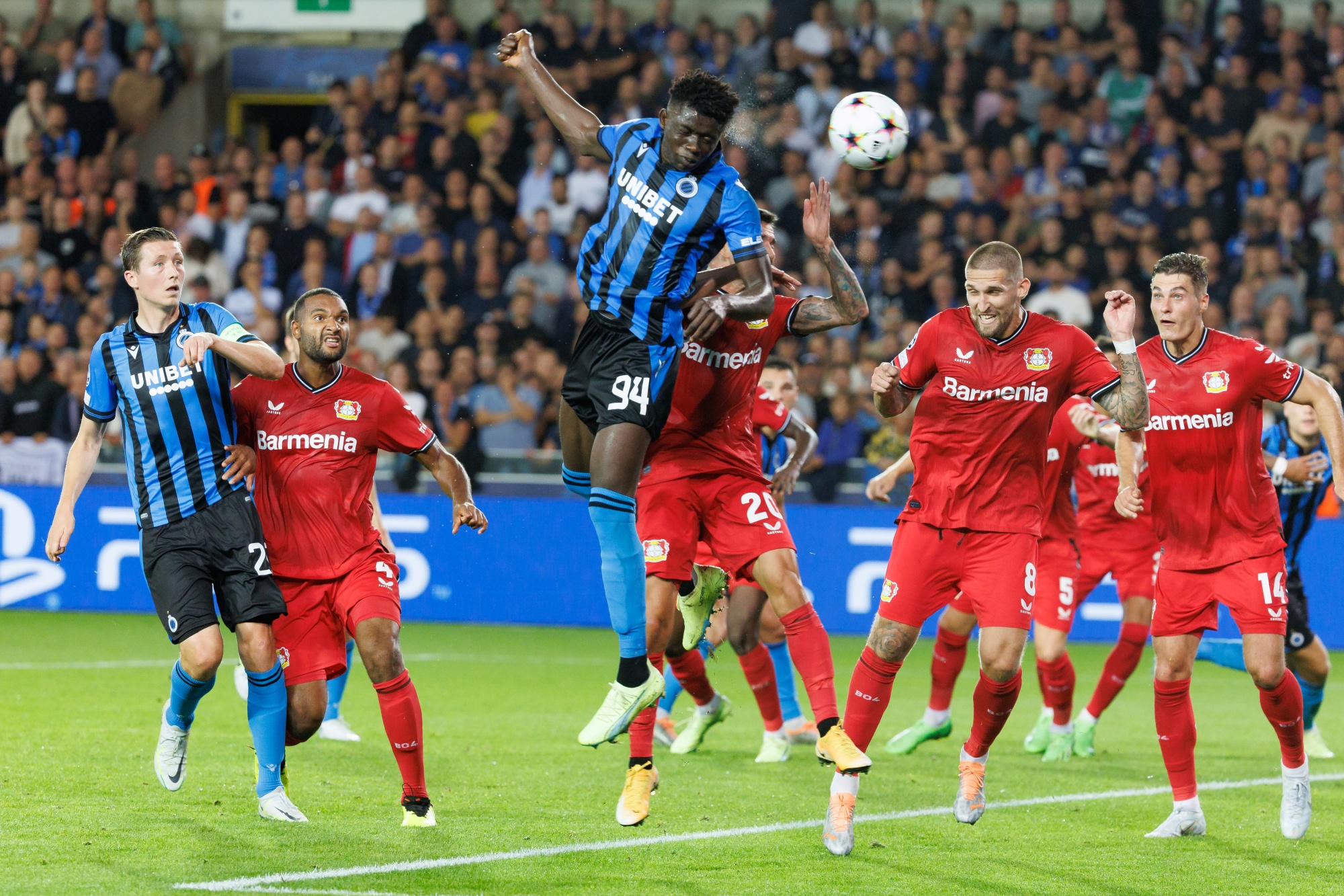 Club's Abakar Sylla scores a goal during a soccer game beteen Belgian Club Brugge KV and German Bayer 04 Leverkusen, Wednesday 07 September 2022 in Brugge, on the opening day of the group stage of the UEFA Champions League tournament. BELGA PHOTO KURT DESPLENTER