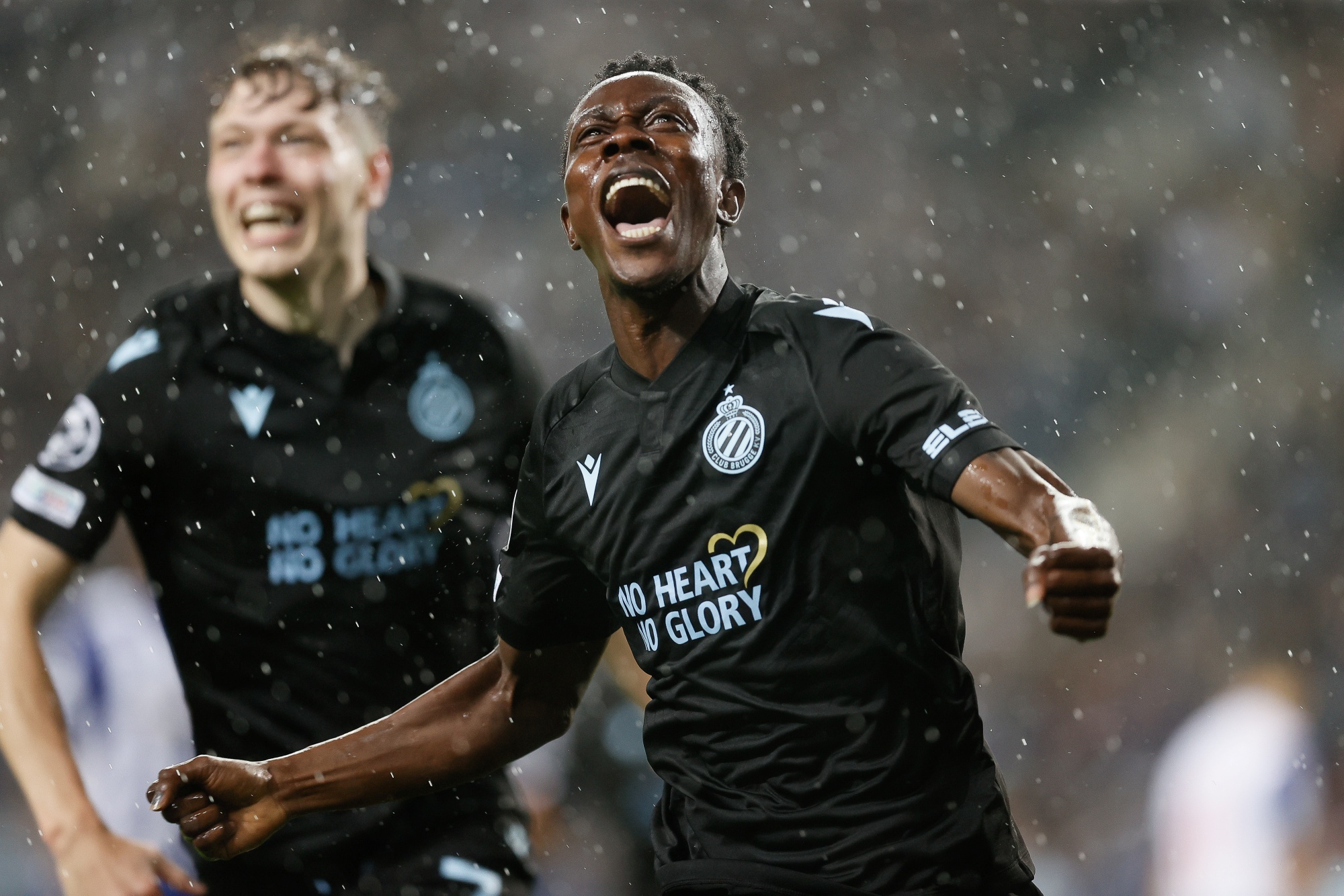 Club's Kamal Sowah celebrates after scoring during the match between Belgian soccer team Club Brugge KV and Portuguese FC Porto, Tuesday 13 September 2022 in Porto, Portugal, the second game in the UEFA Champions League group stage. BELGA PHOTO BRUNO FAHY