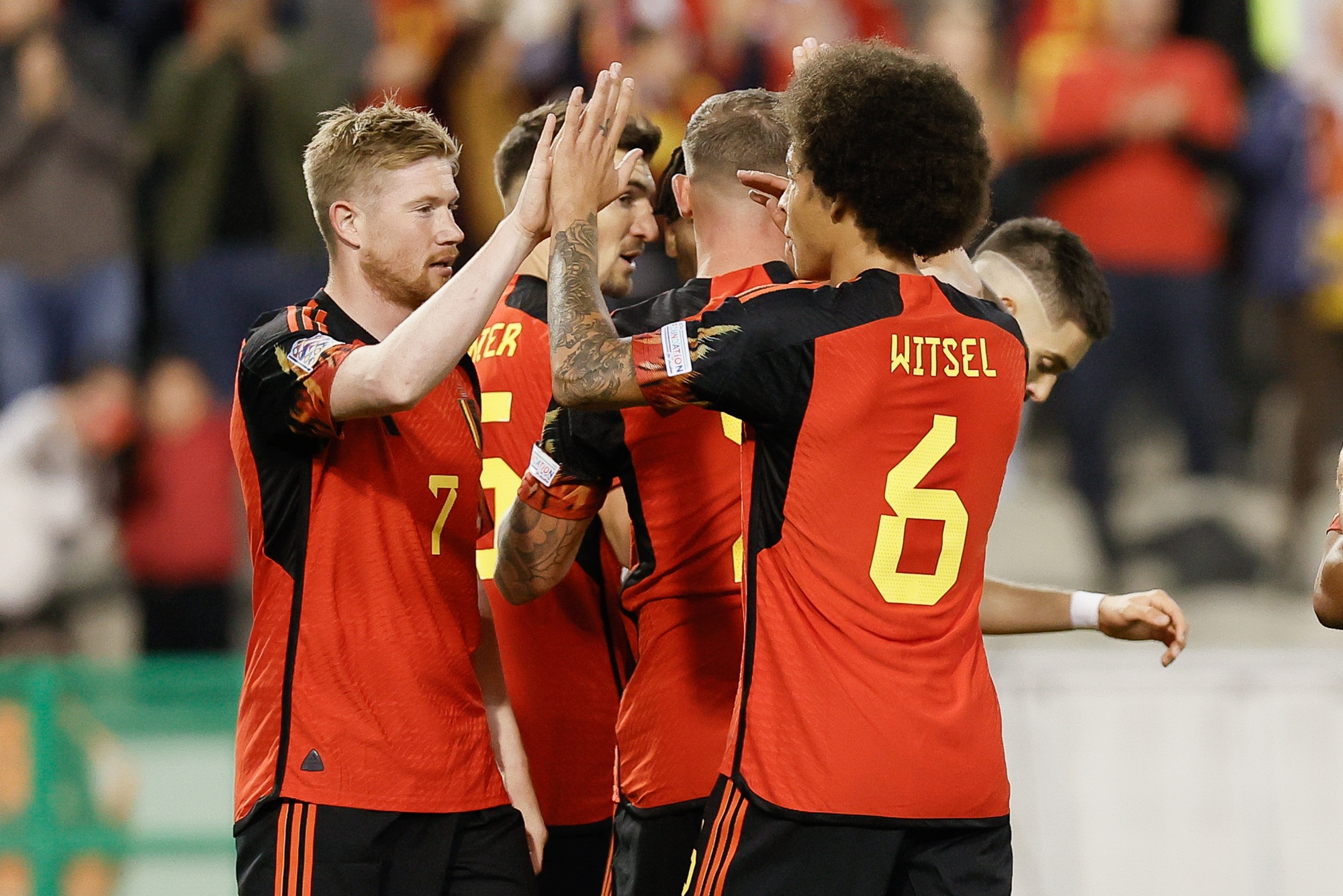 Belgium's Kevin De Bruyne celebrates after scoring during a soccer game between Belgian national team the Red Devils and Wales, Thursday 22 September 2022 in Brussels, game 5 (out of six) in the Nations League A group stage. BELGA PHOTO BRUNO FAHY