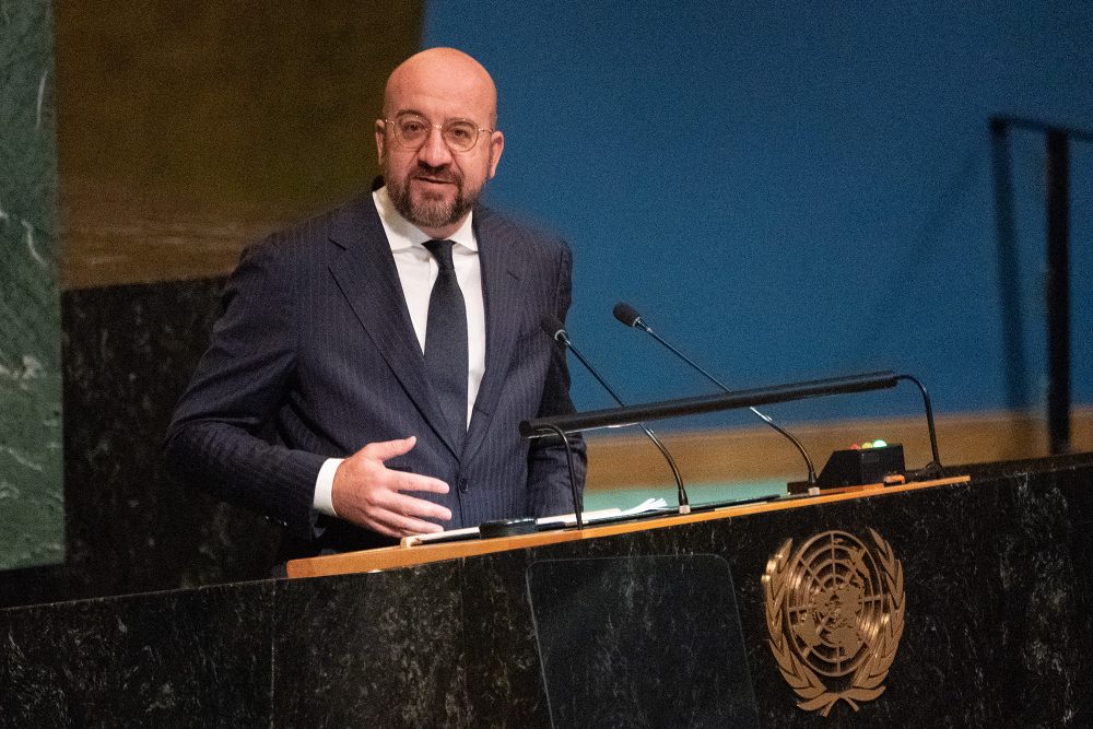 Charles Michel bei seiner Rede vor der UN-Vollversammlung (Bild: Bryan R. Smith/AFP)