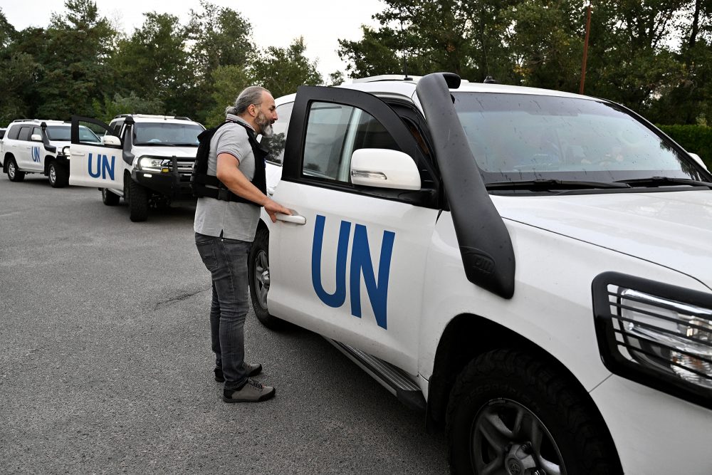 Beobachtermission der Internationalen Atombehörde IAEA in der Stadt Saporischschja (Bild: Genya Savilov/AFP)