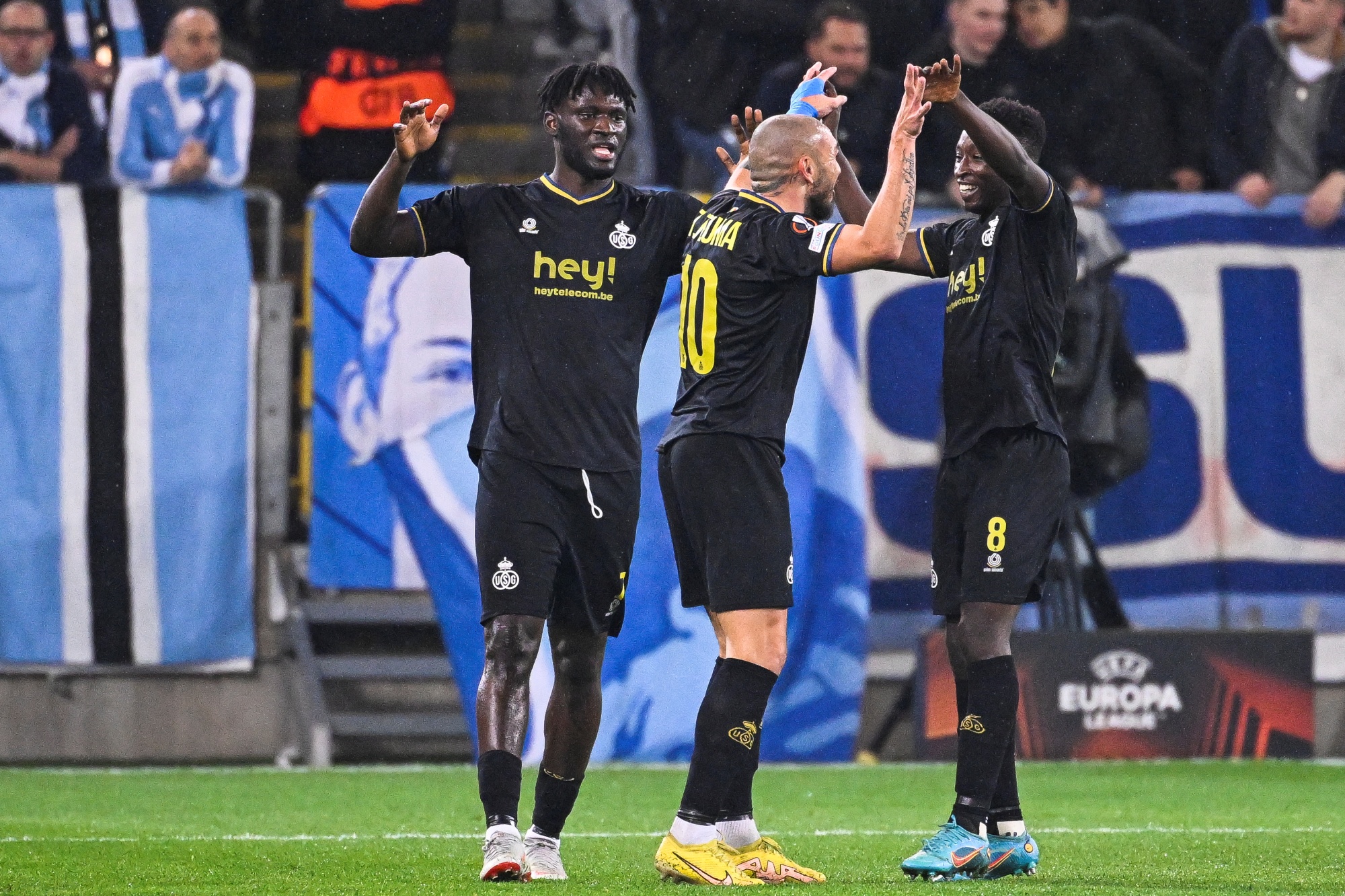 Union's Teddy Teuma celebrates after scoring during a soccer game between Swedish Malmo Fotbollforening and Belgian Royale Union Saint-Gilloise, Thursday 27 October 2022 in Malmo, on day 5 of the UEFA Europa League group stage. BELGA PHOTO LAURIE DIEFFEMBACQ