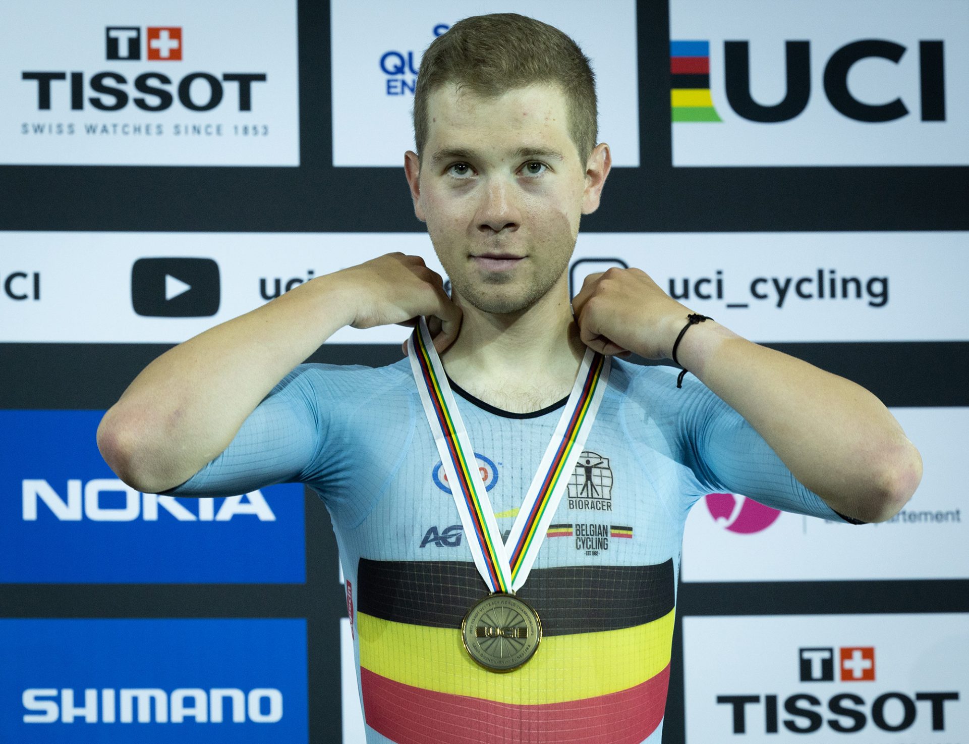 Fabio Van Den Bossche mit seiner Bronzemedaille (Bild: Benoit Doppagne/Belga)