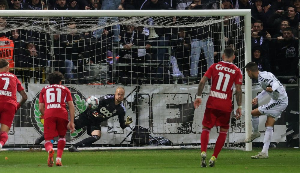 Eupen's Stef Peeters scores from penalty during a soccer match between KAS Eupen and Standard de Liege, Saturday 05 November 2022 in Eupen, on day 16 of the 2022-2023 'Jupiler Pro League' first division of the Belgian championship. BELGA PHOTO VIRGINIE LEFOUR