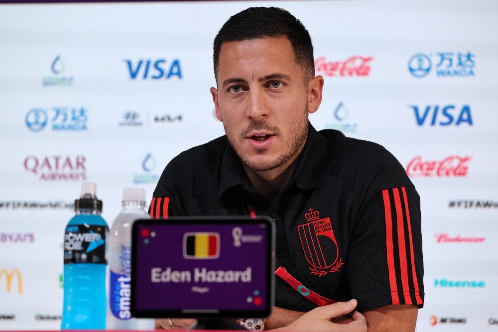 Eden Hazard bei der Pressekonferenz vor dem WM-Spiel der Roten Teufel gegen Marokko (Bild: Jack Guez/AFP)