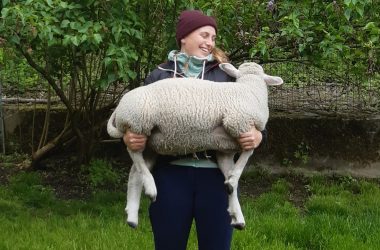 Hausschaf Oskar mit Frauchen Evelyne (Bild: privat))