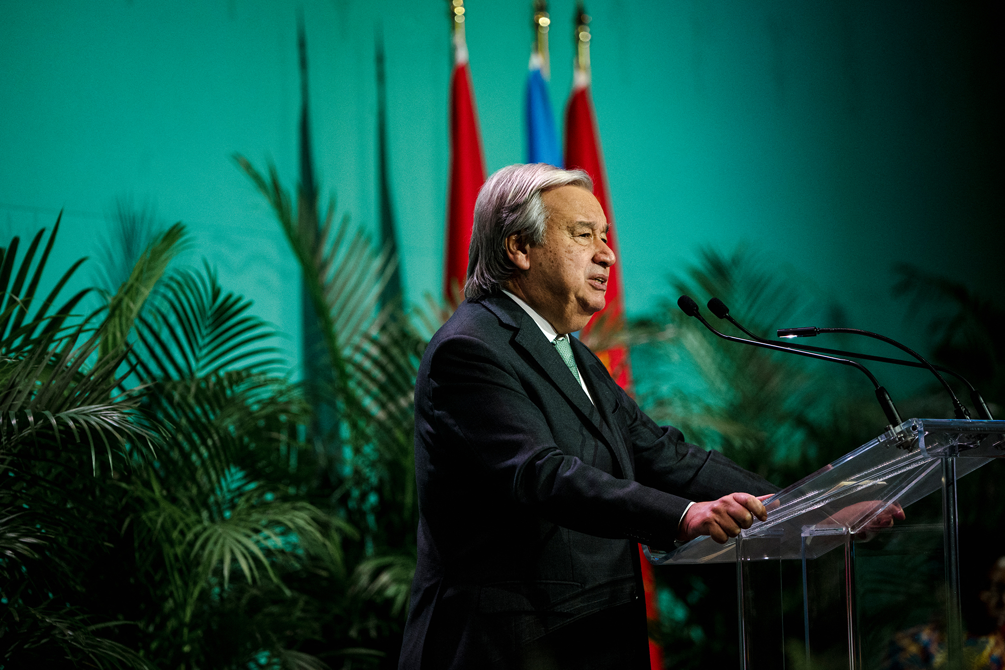 Der Generalsekretär der Vereinten Nationen, Antonio Guterres, während der Eröffnungsrede der UN-Biodiversitätskonferenz (COP15) in Montreal (Bild: Andrej Ivanov/AFP)