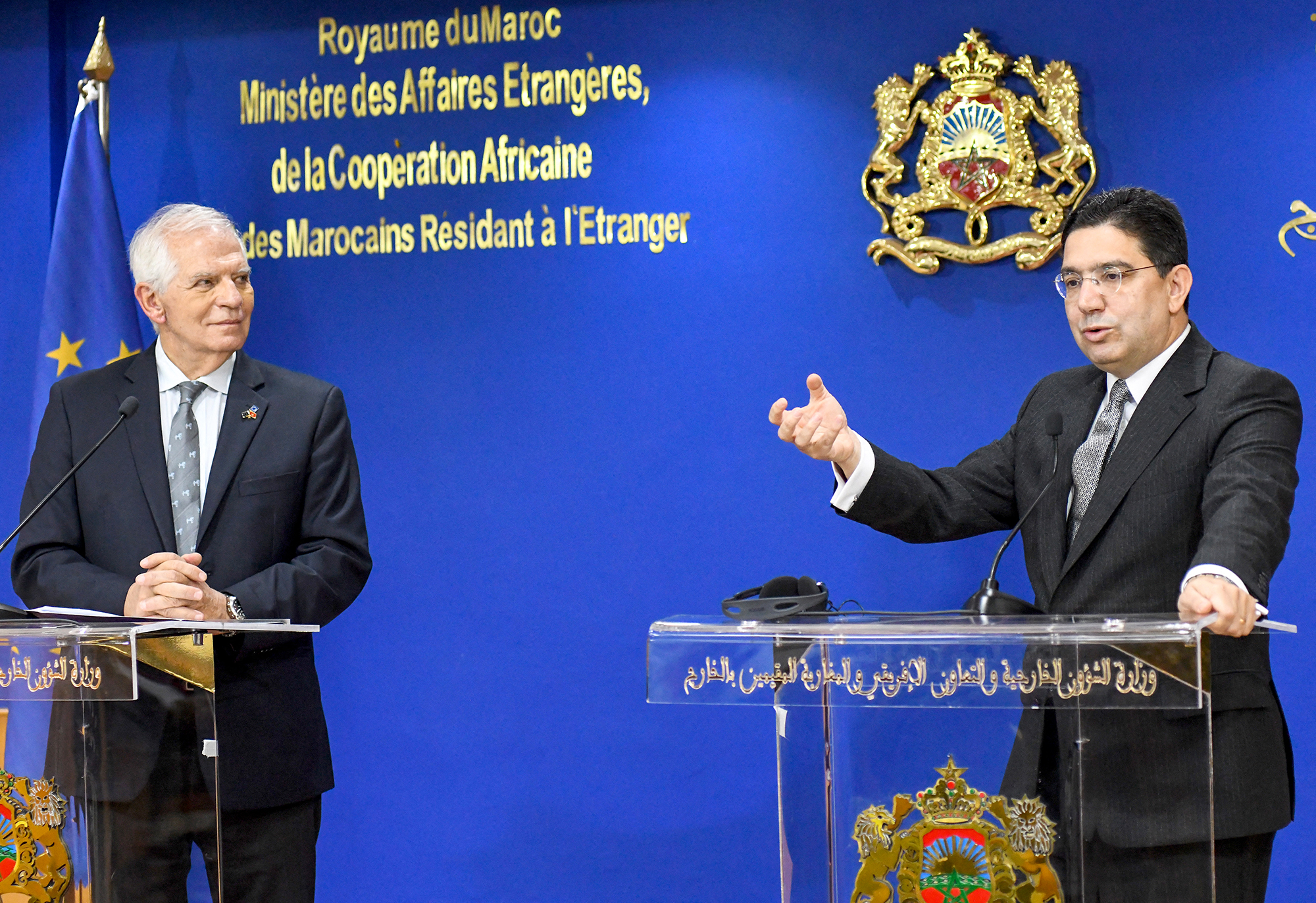 Der EU-Außenbeauftragten Borrell und Marokkos Außenminister Bourita am Donnerstag in Rabat (Bild: AFP)