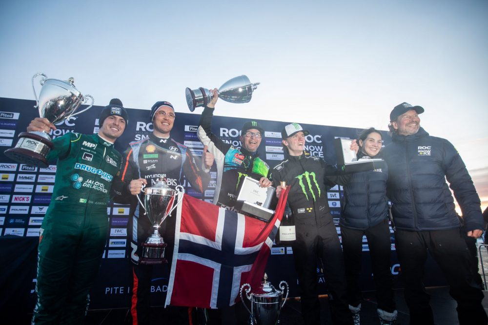 Petter und Oliver Solberg gewinnen das Finale gegen Thierry Neuville und Felipe Drugovich (Bild: Race of Champions)