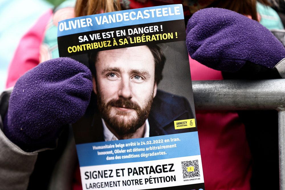 Unterstützeraktion für die Freilassung Vandecasteeles im Januar in Brüssel (Archivbild: Kenzo Tribouillard/AFP)