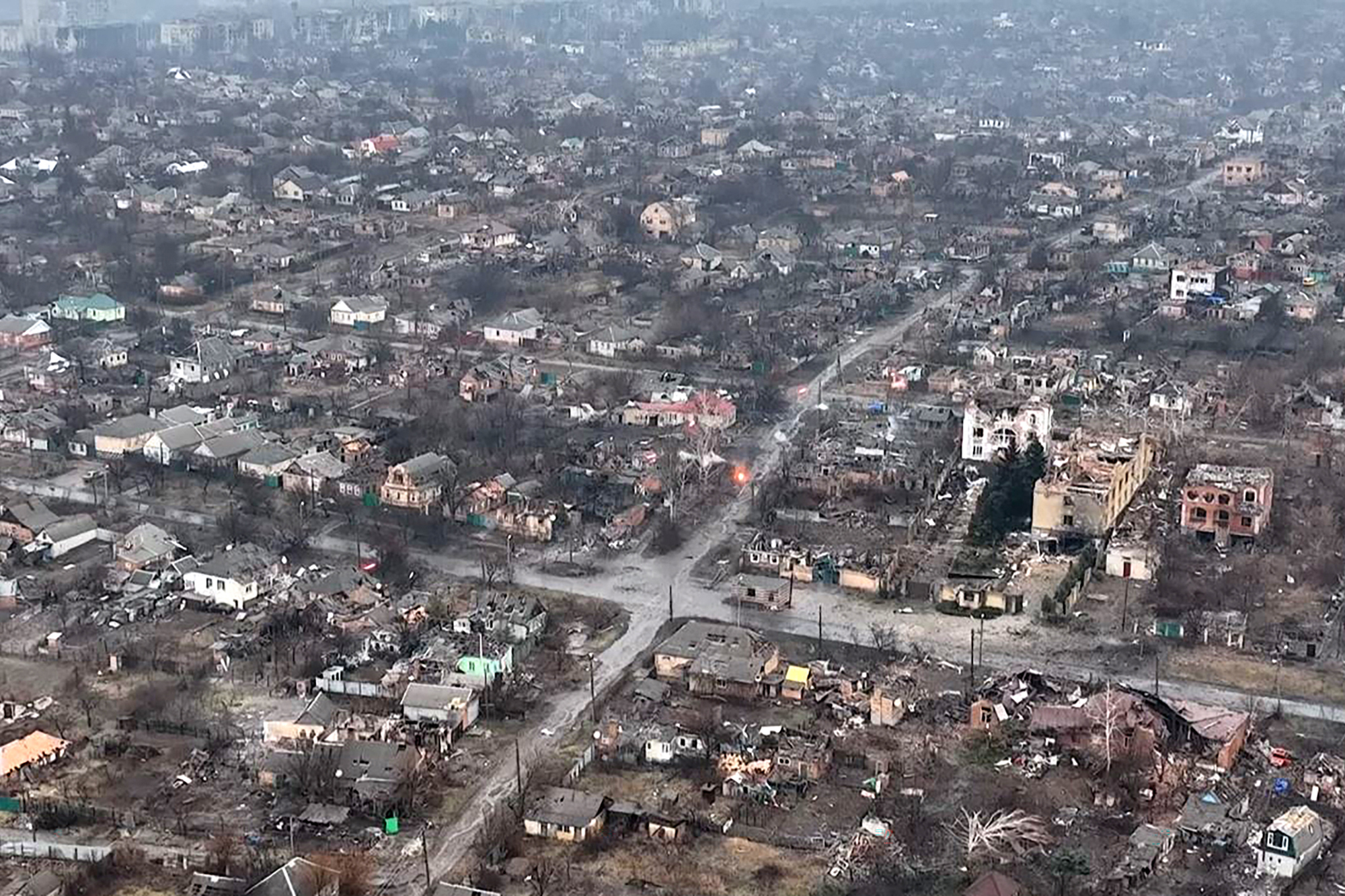 Die Stadt Bachmut in der Region Donezk am 26. Februar (Archivbild: 93rd Separate Mechanized Brigade "Kholodnyi Yar/AFP)