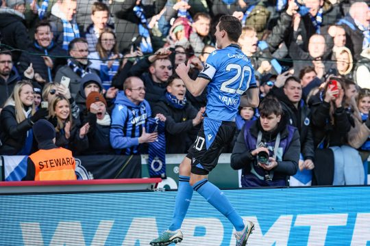 Hans Vanaken von Club Brugge feiert nach seinem Tor im Spiel gegen AA Gent (Bild: Bruno Fahy/Belga)