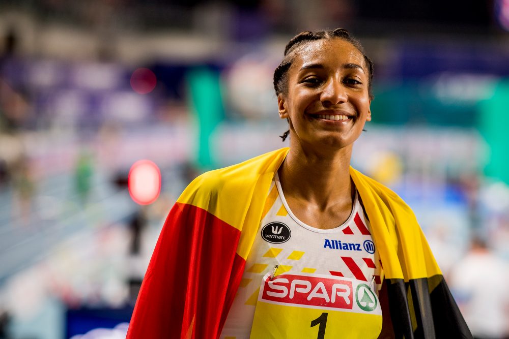 Nafissatou Thiam nach ihrem Sieg im Fünfkampf in Polen 2021 (Bild: Jasper Jacobs/Belga)