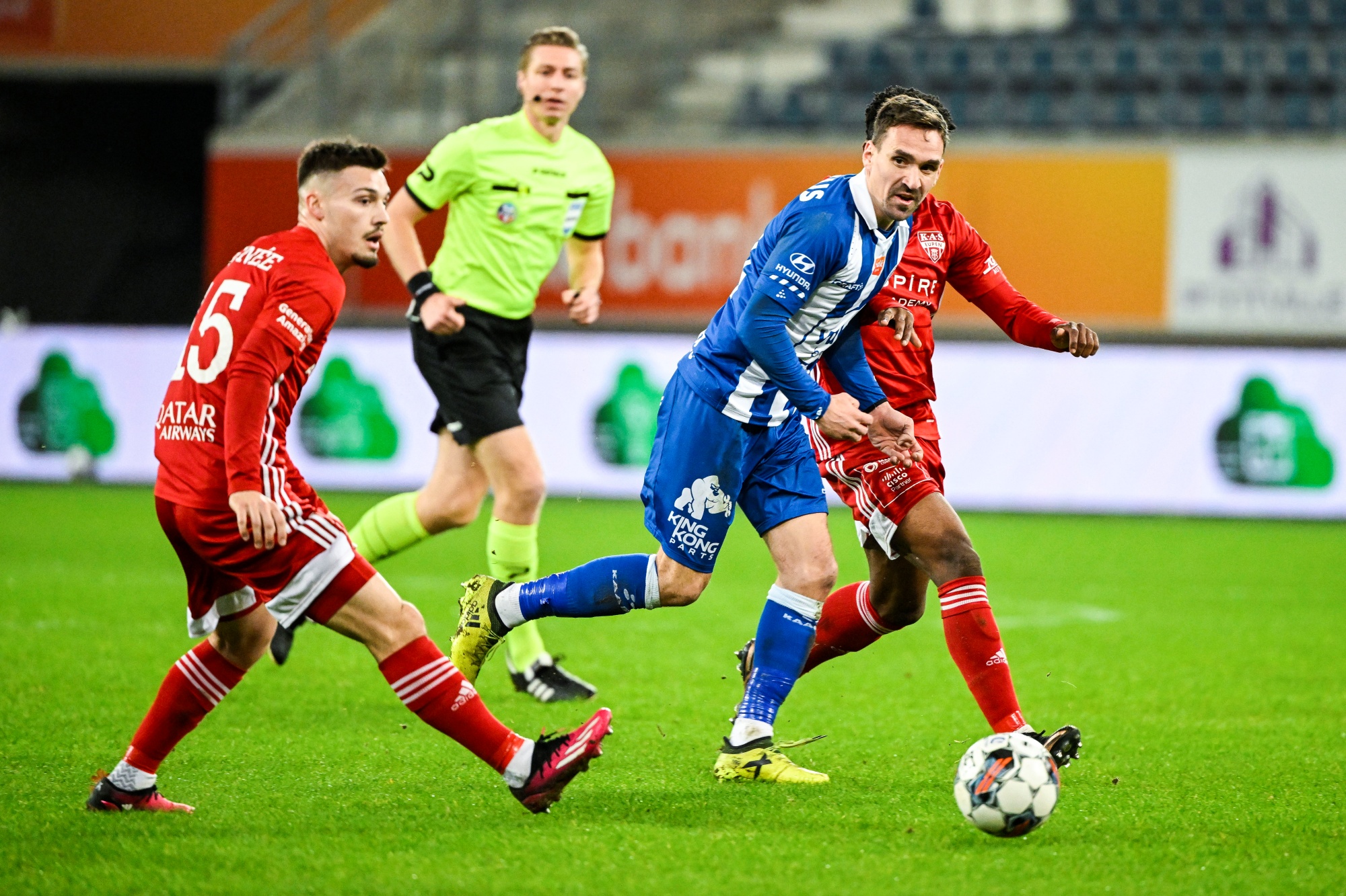 Eupen's Boris Lambert and Gent's Sven Kums pictured in action during a soccer match between KAA Gent and KAS Eupen, Sunday 19 March 2023 in Gent, on day 30 of the 2022-2023 'Jupiler Pro League' first division of the Belgian championship. BELGA PHOTO TOM GOYVAERTS