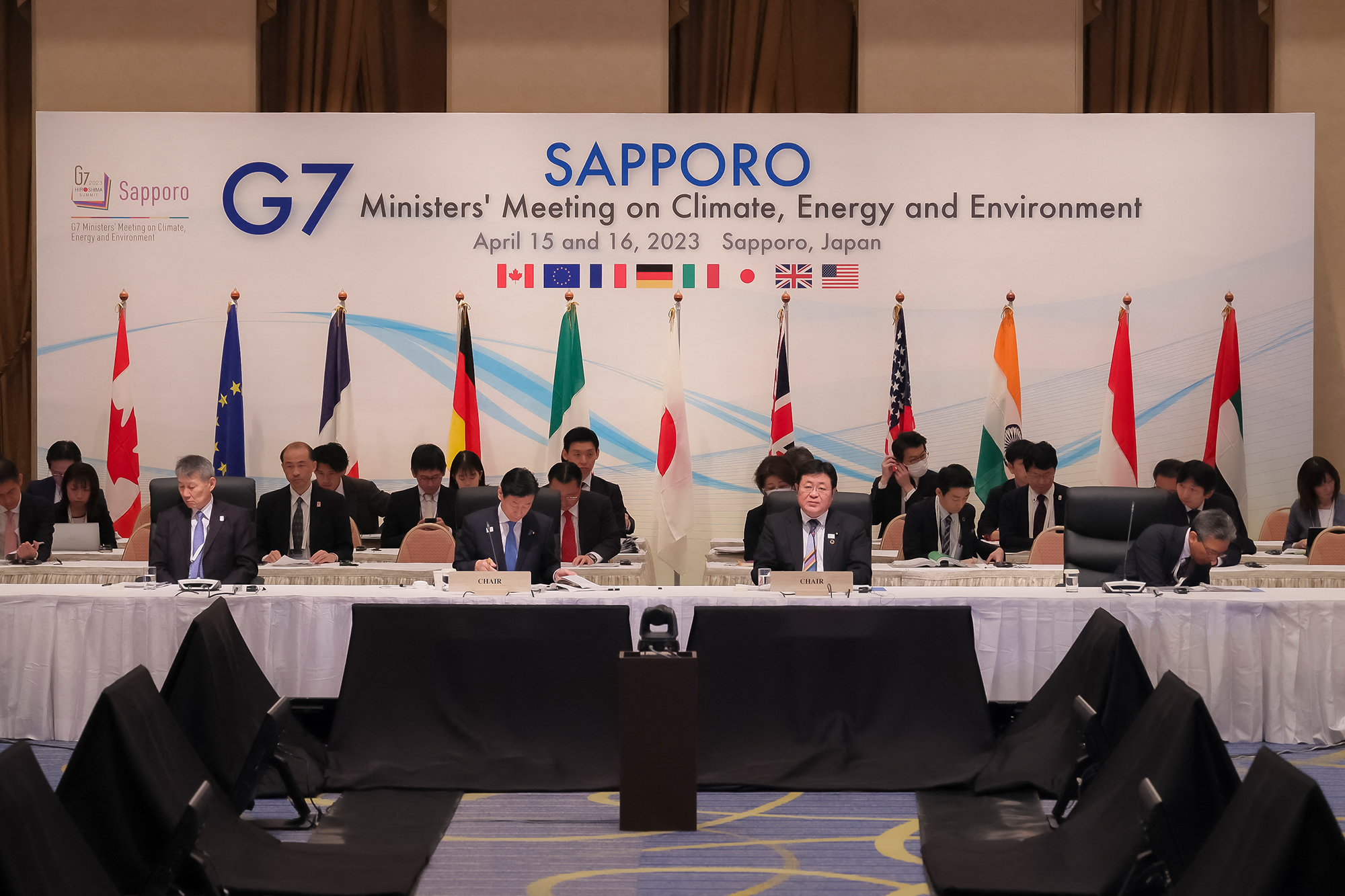 Sitzung des G7-Ministertreffens zu Klima, Energie und Umwelt in Sapporo (Bild: Handout/Japanese Government/AFP)