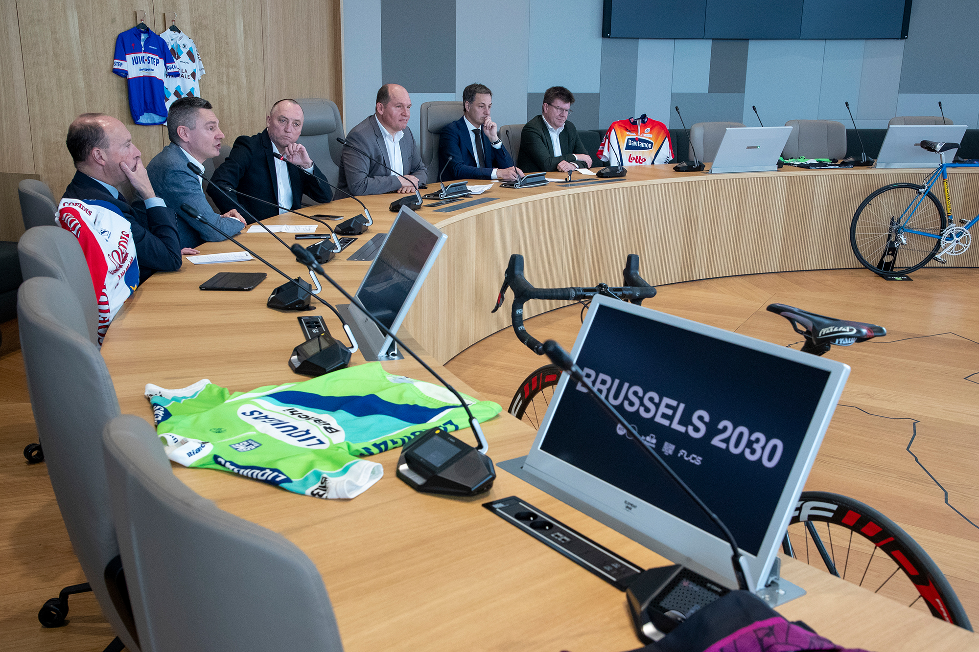 Pressekonferenz am Mittwoch in Brüssel zur Vorstellung der Kandidatur für die UCI-Radsport-Weltmeisterschaft (Bild: Nicolas Maeterlinck/Belga)